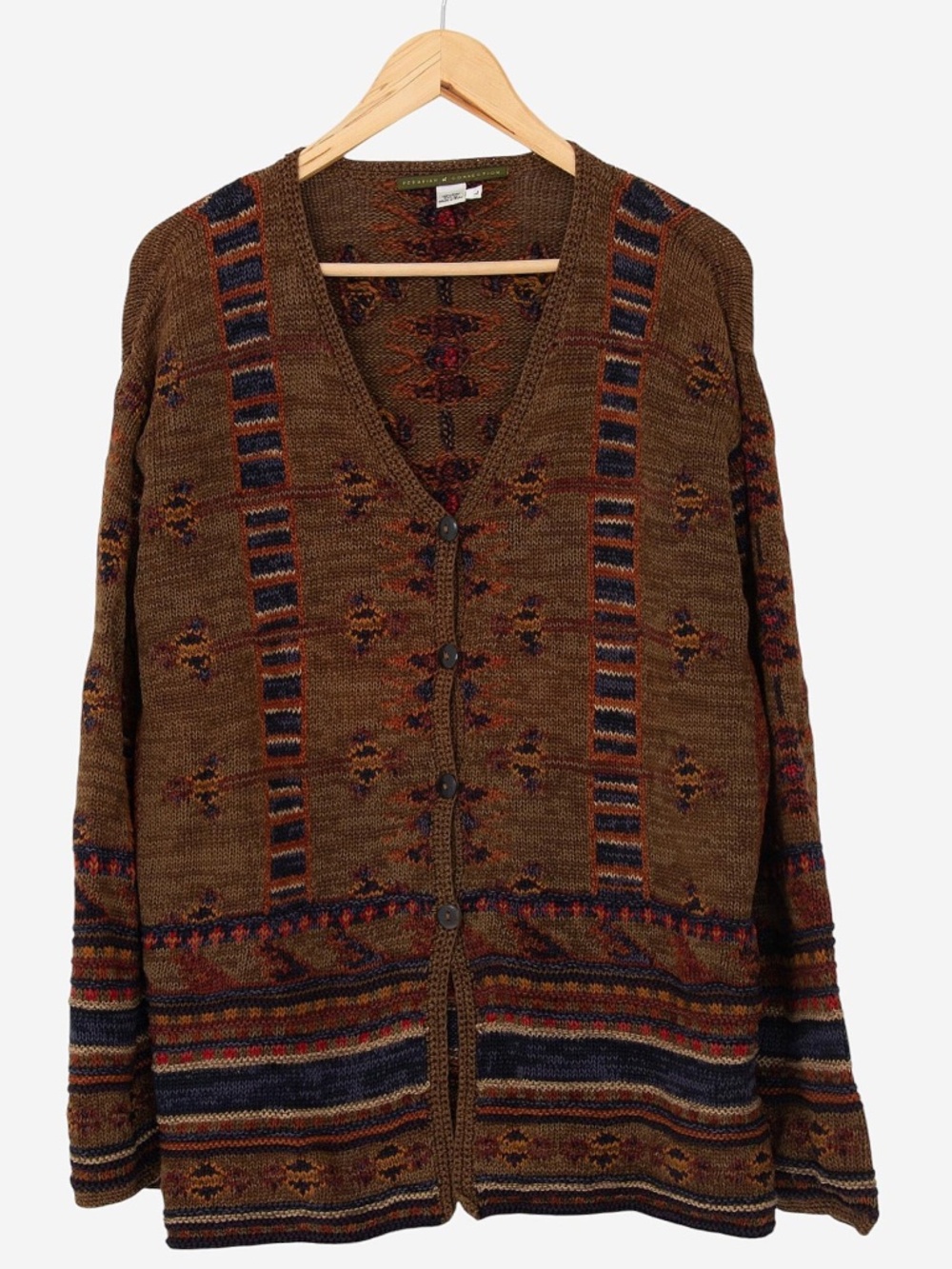 vintage peruvian connection pima cotton geometric knit bohemian cardigan sweater